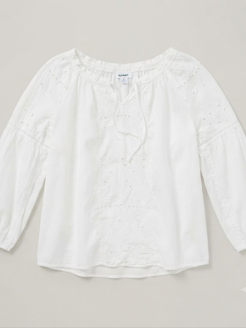 Old Navy Women's White Eyelet Peasant Blouse Boho Long Sleeve Size Large L